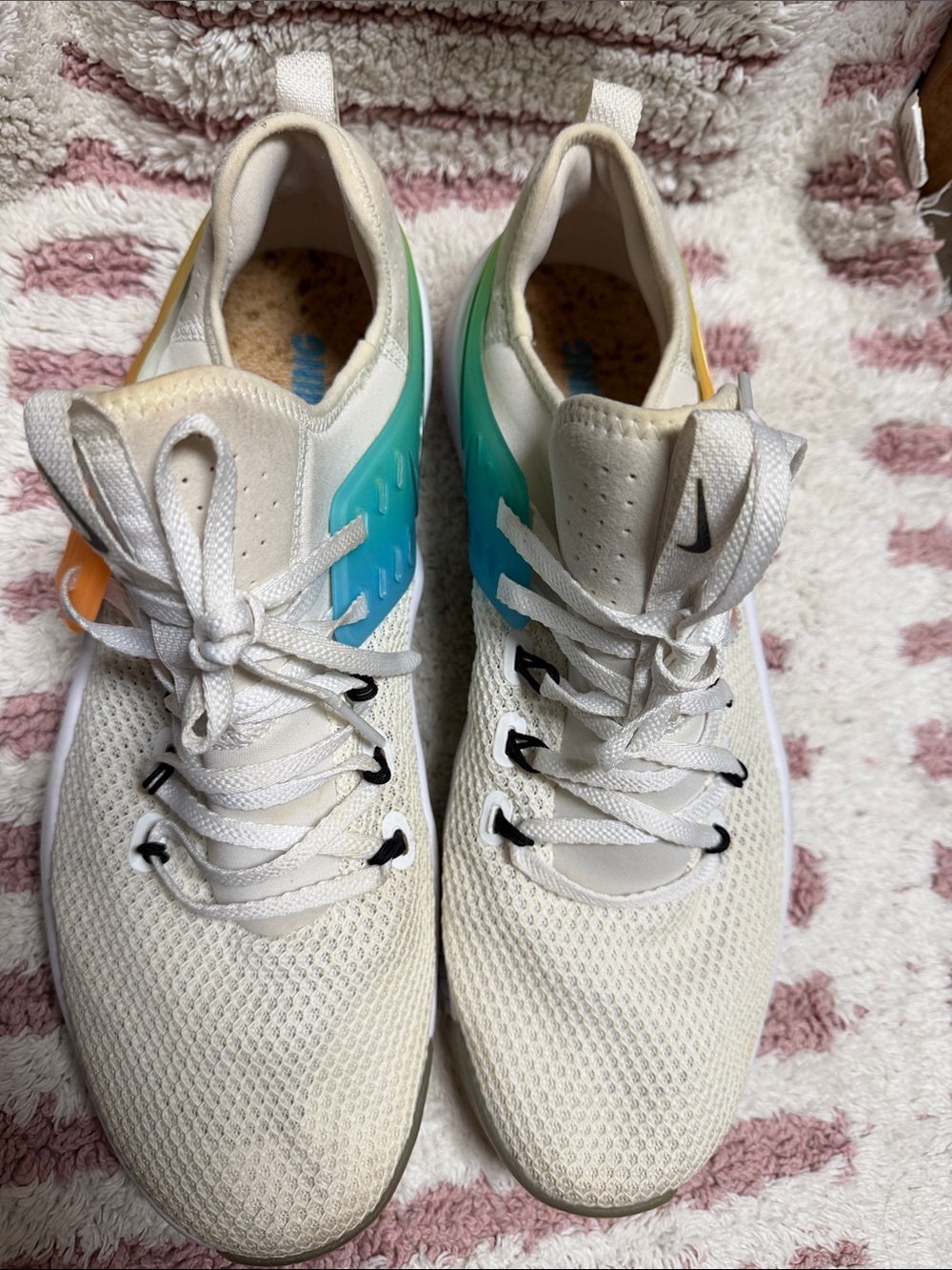 Nike White Sneakers with Teal and Yellow Accents